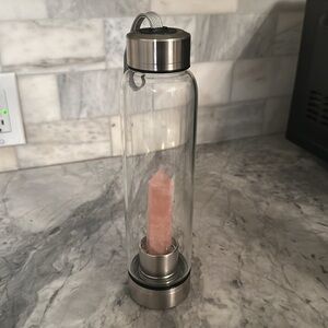Rose quartz crystal glass bottle with black sleeve - NWOT